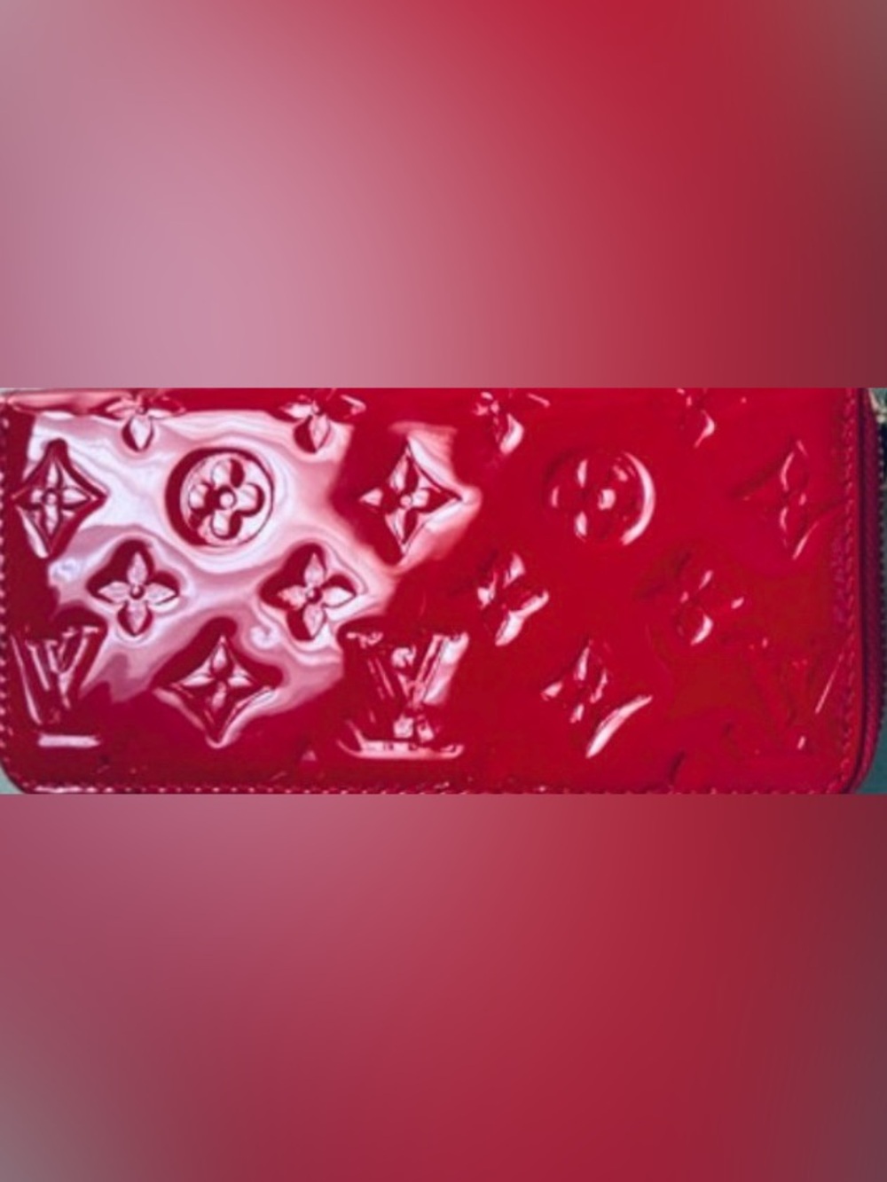 Chic Patent leather Red Zip-Around Monogram Wallet😘